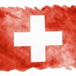 Switzerland flag is depicted in liquid watercolor style isolated on white background